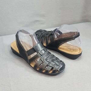 Array Fisherman Sandals Black Leather Woven Slingback 1064088 Womens 8M